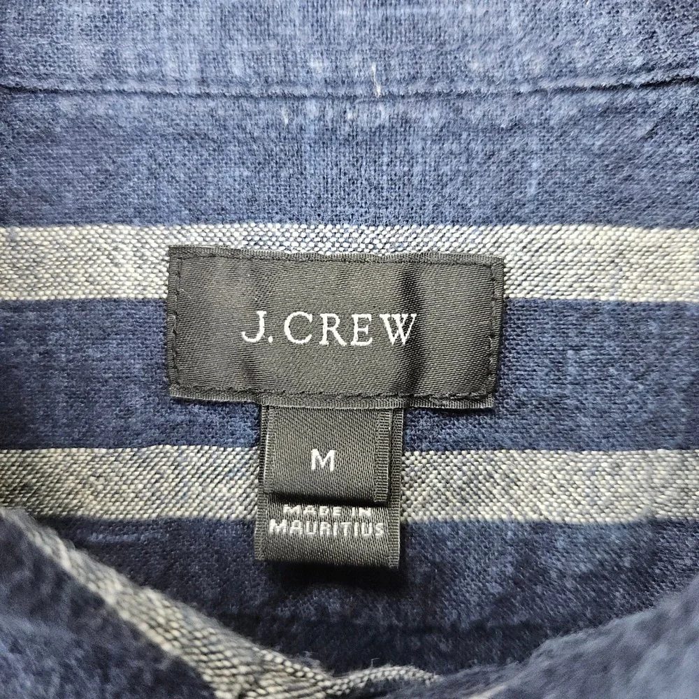 J Crew Button Up Shirt Men's Medium Blue & Gray Striped Short Sleeve Cotton